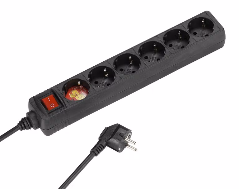VIVanco™Multipresa Nera Con 6 Porte Schuko, Cavo 1,4M, Interruttore ON/OFF Rosso
