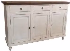 Credenza base napoletana in legno Shabby chic 3 ante bicolore bianco anticato e noce scuro