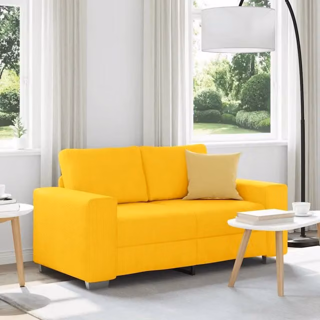 Divanetto Giallo Chiaro 160x77x82cm Tessuto Velluto a Coste 4105198