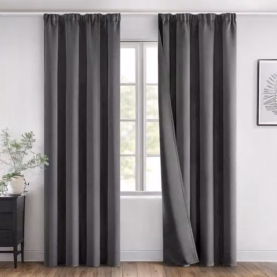 Set di 2 tende oscuranti moderne in tessuto grigio L: 140 cm x H: 200 cm