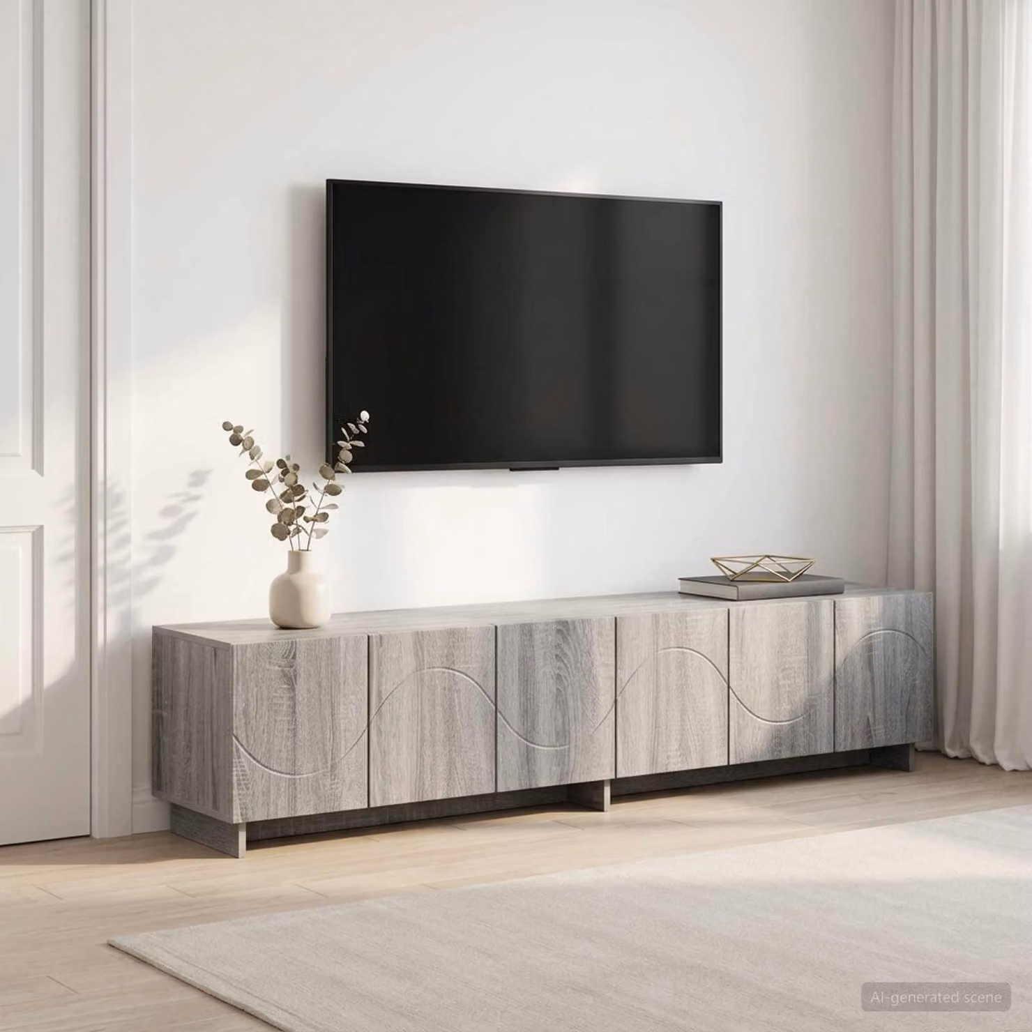 vidaXL Supporto TV moderno in legno e MDF grigio L: 180 cm, P: 34,5 cm, H: 40 cm