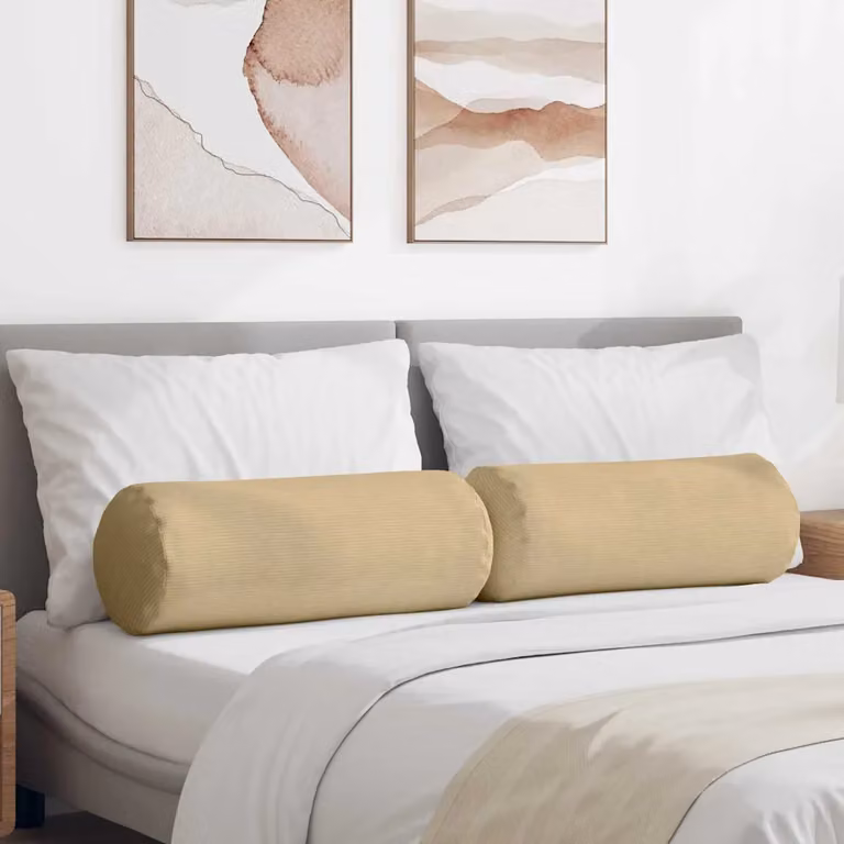 Set di 2 cuscini a rullo vidaXL in velluto a coste, colori Grigio e Verde, Ø 25 x 70 cm