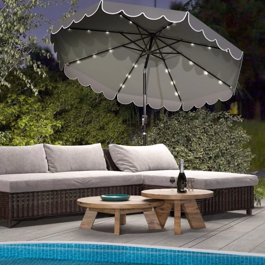 Ombrellone da mercato Design Mania in poliestere e metallo Grigio per giardino, piscina e terrazza, L: 300 cm, H: 253 cm – 2