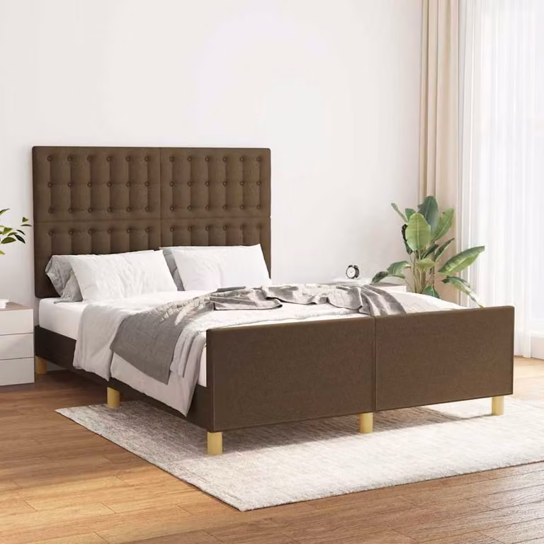Giroletto senza Materasso vidaXL in Legno di Larice e Tessuto Marrone Scuro L/P/H: 140 x 190 x 128 cm