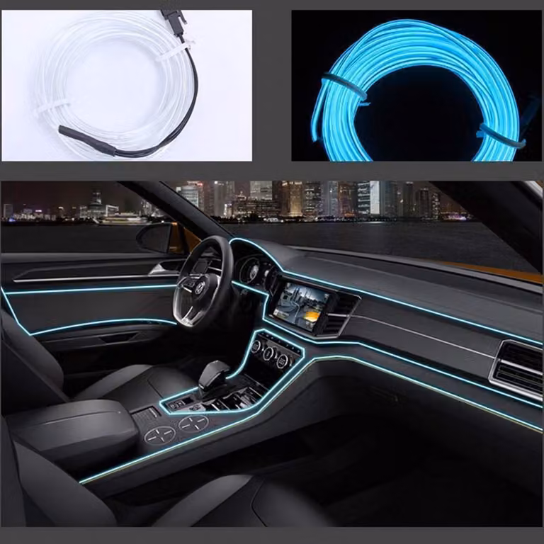 Tubetto neon per interni auto, 2 metri, colore blu ghiaccio, flessibile, a basso consumo energetico