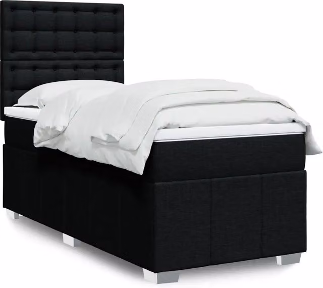 Letto Ibrido vidaXL con Giroletto a Molle e Materasso in Tessuto Nero e Bianco, L 80 cm x P 200 cm – 1