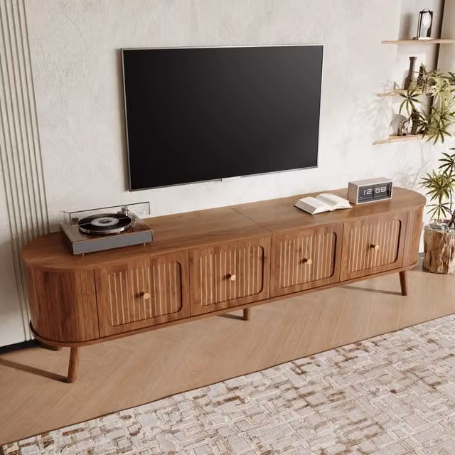 Mobile TV 180x38x47 cm con ante a ribalta in MDF e pannello truciolare noce