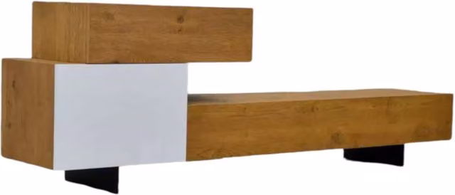 Porta TV moderno Mobili 2G in legno rovere e metallo, colore marrone e bianco, L: 180 cm, P: 45 cm, H: 76 cm – 2