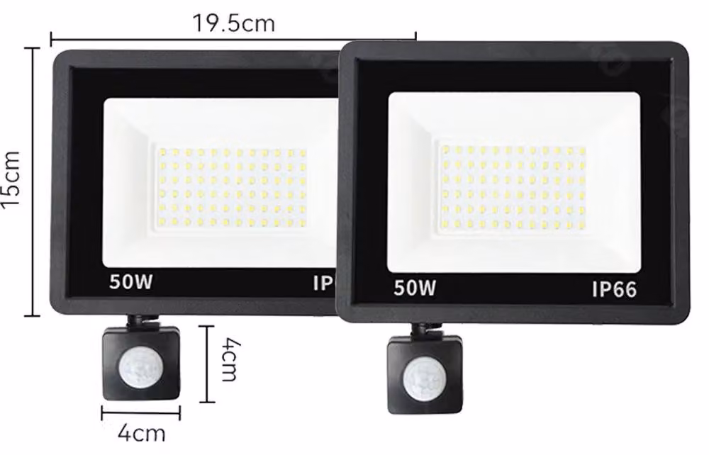 Faretto LED da esterno - 2 x 50 W - Sensore di movimento PIR - 220 V AC - Grado di protezione IP65 - Alluminio