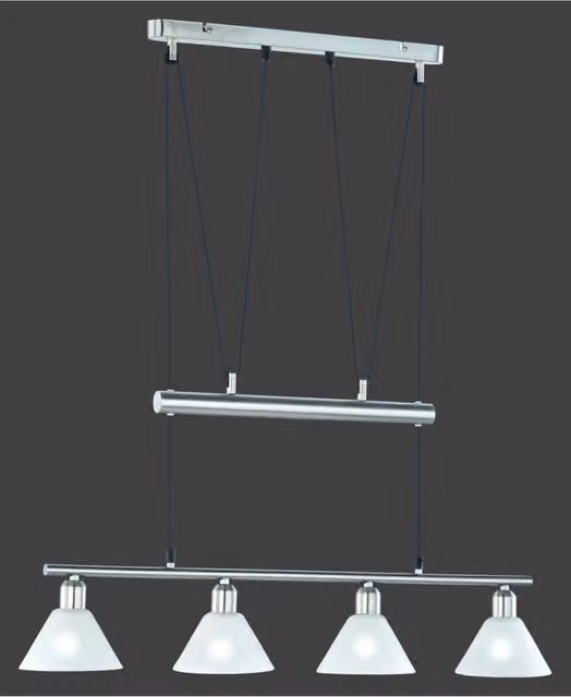 Lampada a sospensione Stamina Trio Lighting con 5 luci, regolabile in altezza, colore argento e bianco, L102 cm