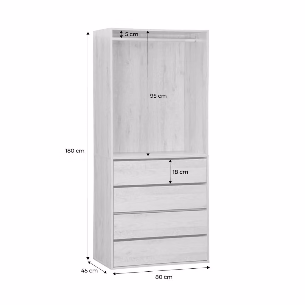 Modulo guardaroba moderno Sweeek in legno e metallo marrone con cassetti interni e appendiabiti H: 180 cm, L: 80 cm, P: 45 cm – 2
