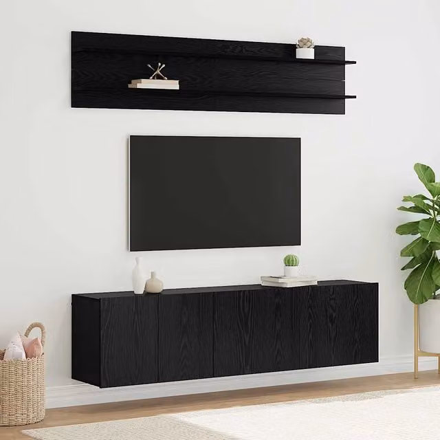 Mobile TV moderno vidaXL in legno Rovere e nero, credenza a parete con 6 scomparti, L: 60 cm, P: 30 cm, H: 41 cm