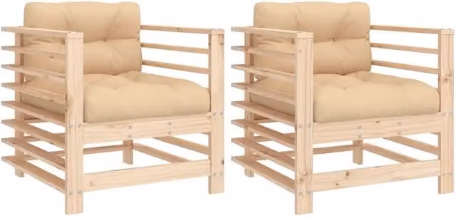 Sedie da Giardino con Cuscini 2 pz | Sedie da Esterno Legno Massello di Pino