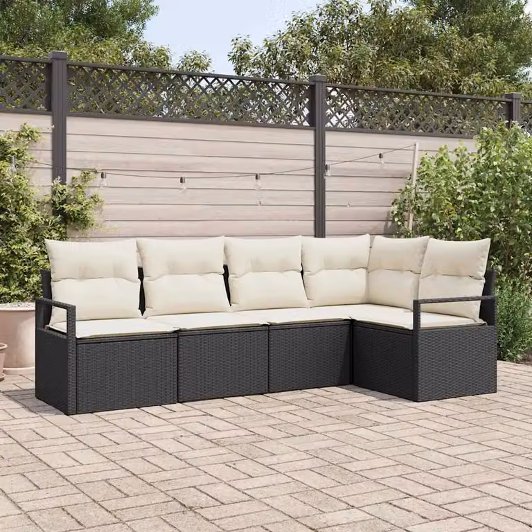 Set di divani da giardino a forma di L vidaXL in polyrattan nero con cuscini inclusi