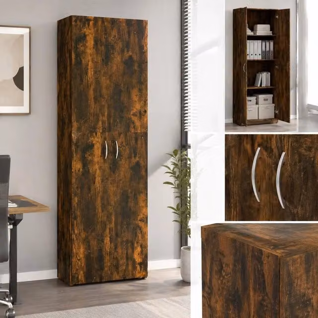 Office Cabinet, Smoked Oak, 60x32x190 Cm, Engineered Wood