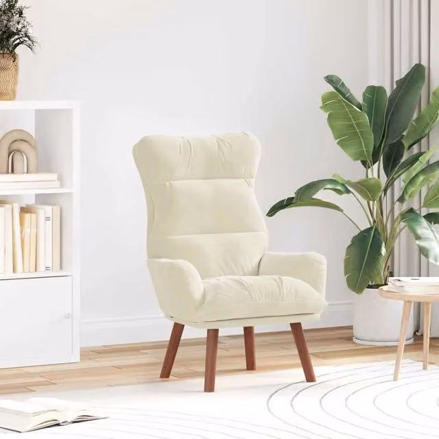 Poltrona relax moderna vidaXL in velluto beige con braccioli, L: 69 cm, P: 74 cm, H: 93 cm