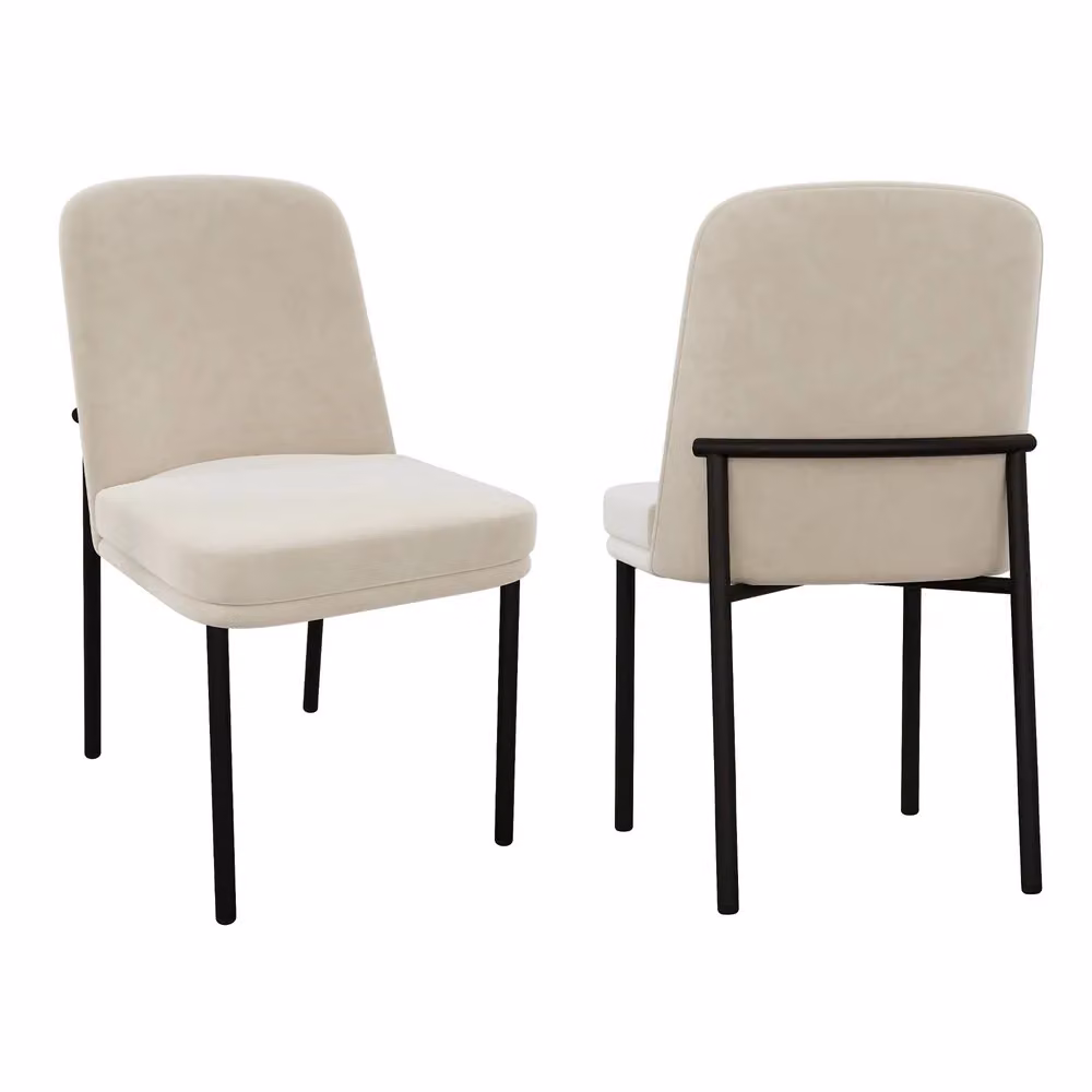 Set di 2 sedie da pranzo Minimal beige in velluto con gambe in metallo nero e design moderno imbottito – 2