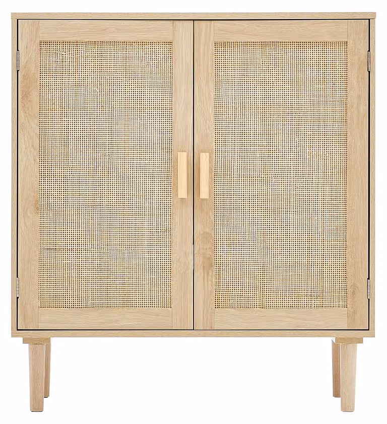 Armadio in rattan SucceBuy con 2 ante magnetiche, ripiani regolabili e maniglie, un mobile versatile per l'organizzazione di spazi come l'ingresso, il soggiorno, la cucina o la sala d'ingresso