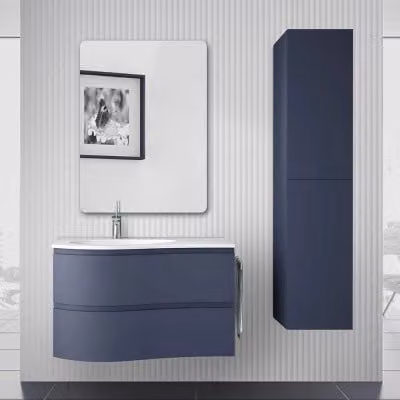 Mobile bagno sospeso INBAGNO Melody blu e bianco con illuminazione LED e ante soft close – 1