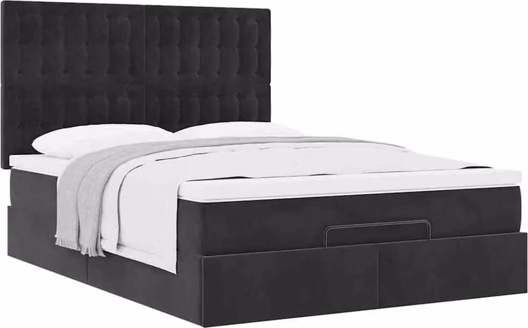 Struttura Letto Pouf con Materassi Nero 140x190 cm in Velluto