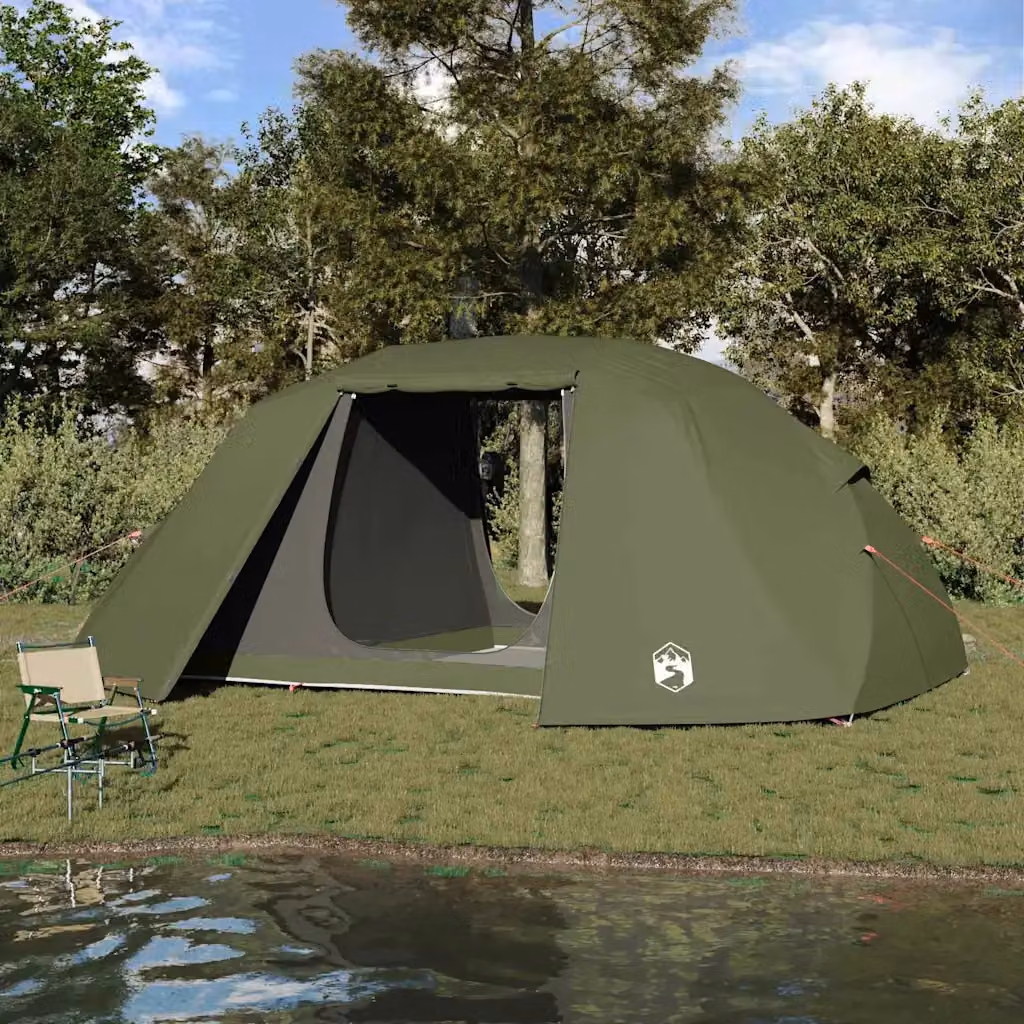 Tenda da pesca vidaXL in poliestere e fibra di vetro, colore verde, L/P/H: 514 x 465 x 187 cm