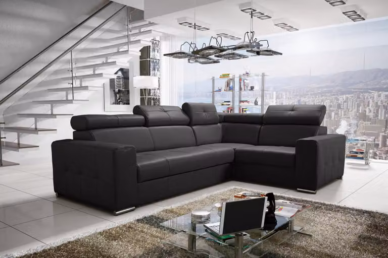 Ecksofa Couch Polsterung Wohnzimmer Leder L-Form Modern Schwarz Design Sofas