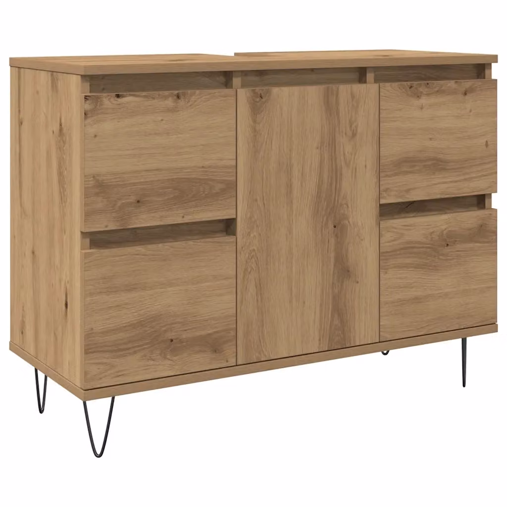 Mobiletto da bagno industrial vidaXL in legno e metallo marrone con ante e cassetti L: 80 cm, P: 33 cm, H: 60 cm – 2