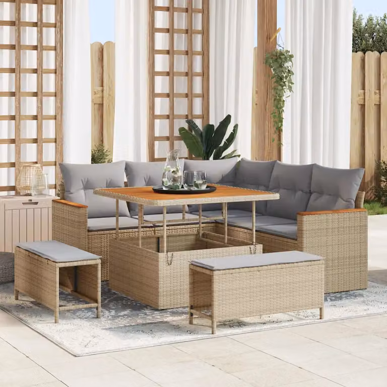 vidaXL Set Divano da Giardino a L da 8 Pezzi con Cuscini Beige e Struttura in Metallo
