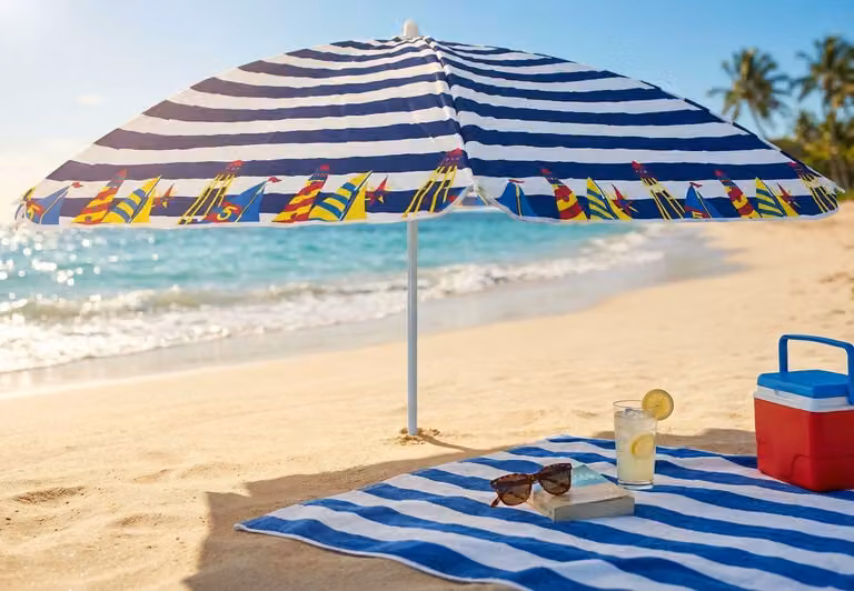 Milani Home - ombrellone da spiaggia diametro 1,5 m con palo centrale in acciaio, telo TNT multicolor, per mare, campeggio e giardino