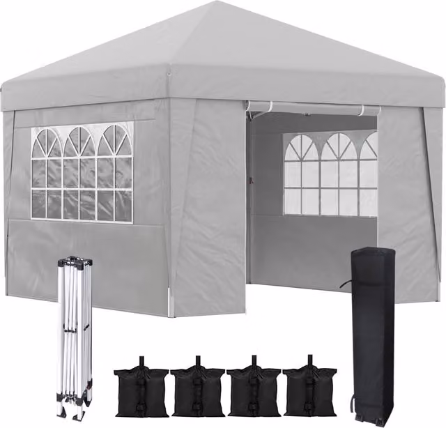 Gazebo Pieghevole 3x3 m ¨C zephmum ¨C Grigio Chiaro Acciaio Tessuto Oxford
