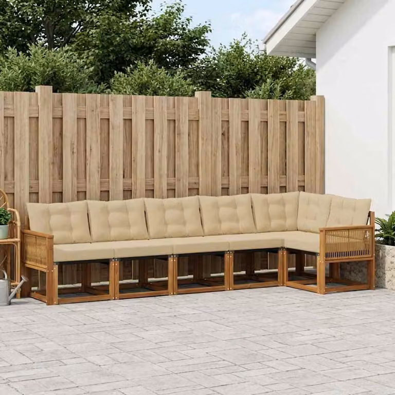 Set di divani da esterno vidaXL a forma di L composto da 6 pezzi in legno di acacia e tessuto textilene, colore beige e marrone
