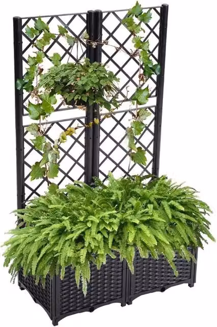 Cestello per piante con struttura laterale - vaso per fiori per giardino e balcone - nero - rattan in poliuretano - 80 × 40 × 136 cm
