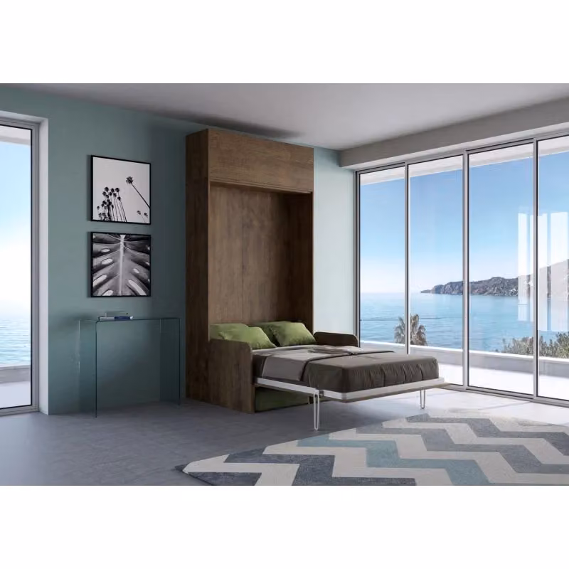 Letto matrimoniale a scomparsa Kentaro ITAMOBY con divano e pensile, Verde e Noce – 2