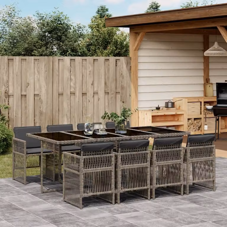 Maison Exclusive - Set da Pranzo da Giardino 9 pz con Cuscini in Polyrattan Grigio