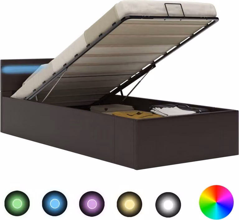 The Living Store Letto con rete idraulica LED Grigio Similcuoio 90x200 cm