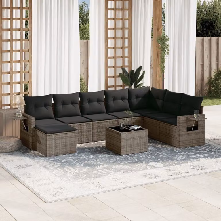 Maison Exclusive - Set da giardino 9 pezzi con cuscini Grigio Polyrattan