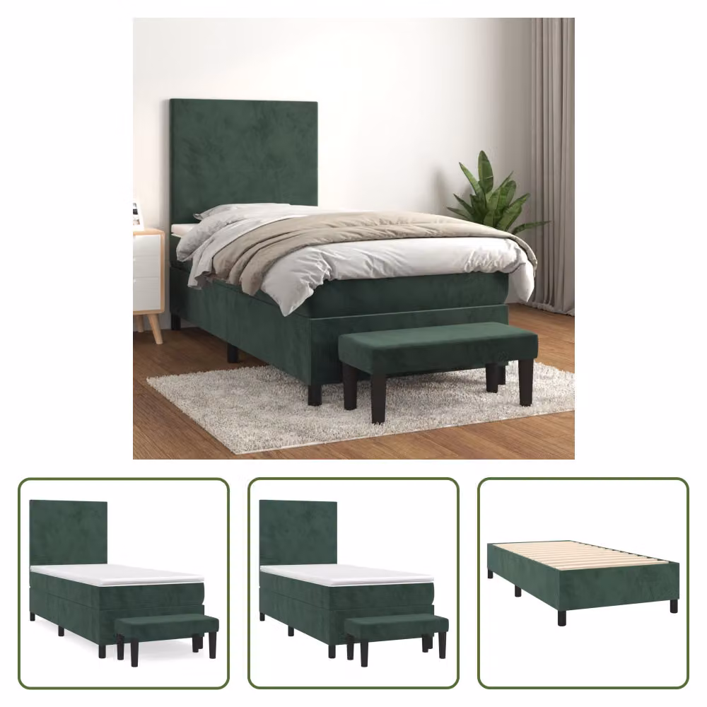 The Living Store Letto a molle con materasso verde scuro 80x200 cm in velluto