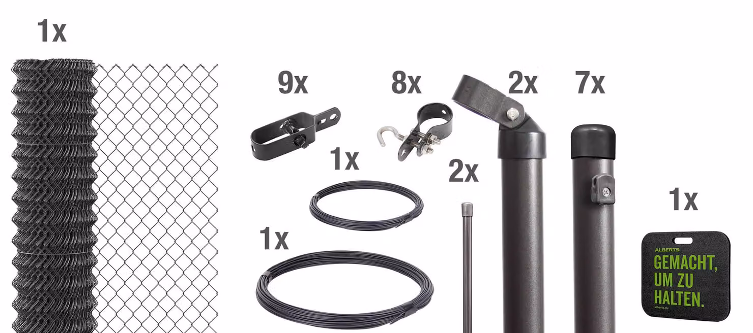 Recinzione in rete metallica Alberts 630997, set completo da fissare nel cemento con basamenti, color antracite metallizzato, altezza 200 cm, lunghezza 15 m