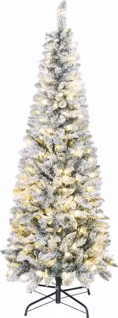 Albero di Natale Innevato HOMCOM con 180 Luci LED a 11 Effetti, 479 Rami, Colore Verde e Bianco, Ø65 x H 180 cm