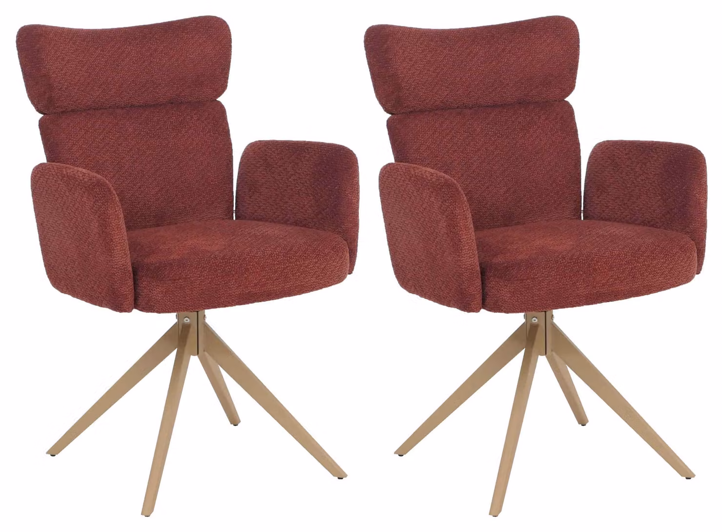 Set di 2 sedie da pranzo modello HWC-N11, sedia girevole con meccanismo di ritorno automatico, rivestita in tessuto bouclé (350g/m²), colore bordeaux, gambe effetto legno