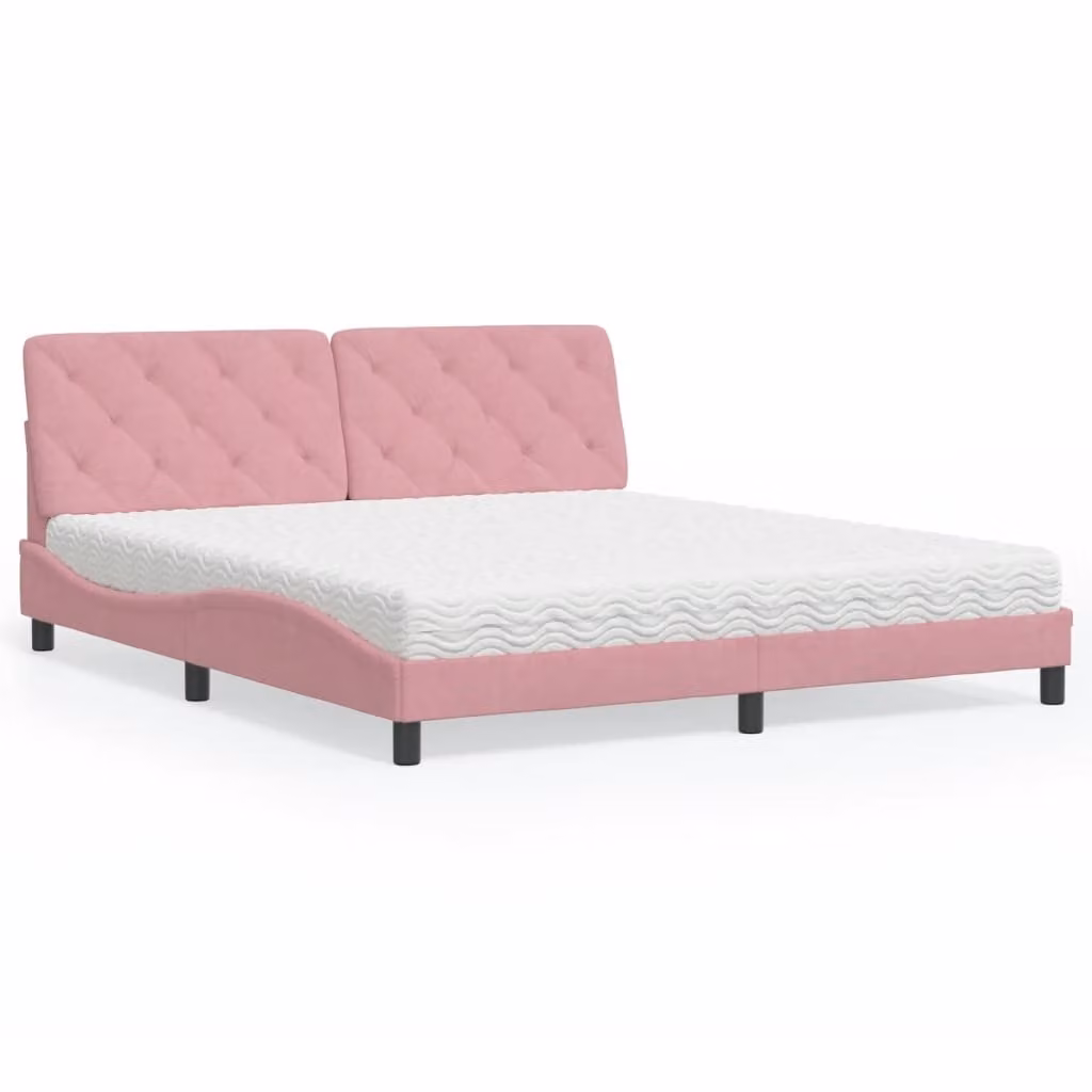 Letto con Materasso vidaXL in Velluto Rosa L: 180 cm, P: 200 cm, H: 185 cm