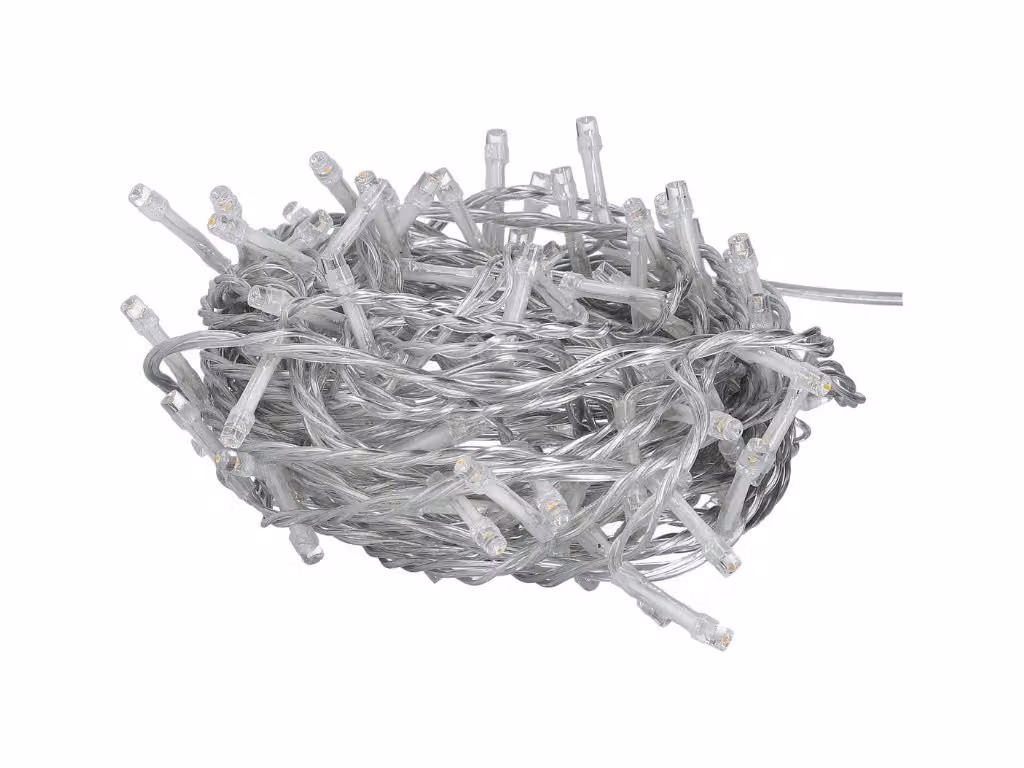 Tesla - catena decorativa, colore AMBER, 100 LED, cavo di 10 metri + 5 metri, 230V, 8 funzioni, grado di protezione IP44, trasparente