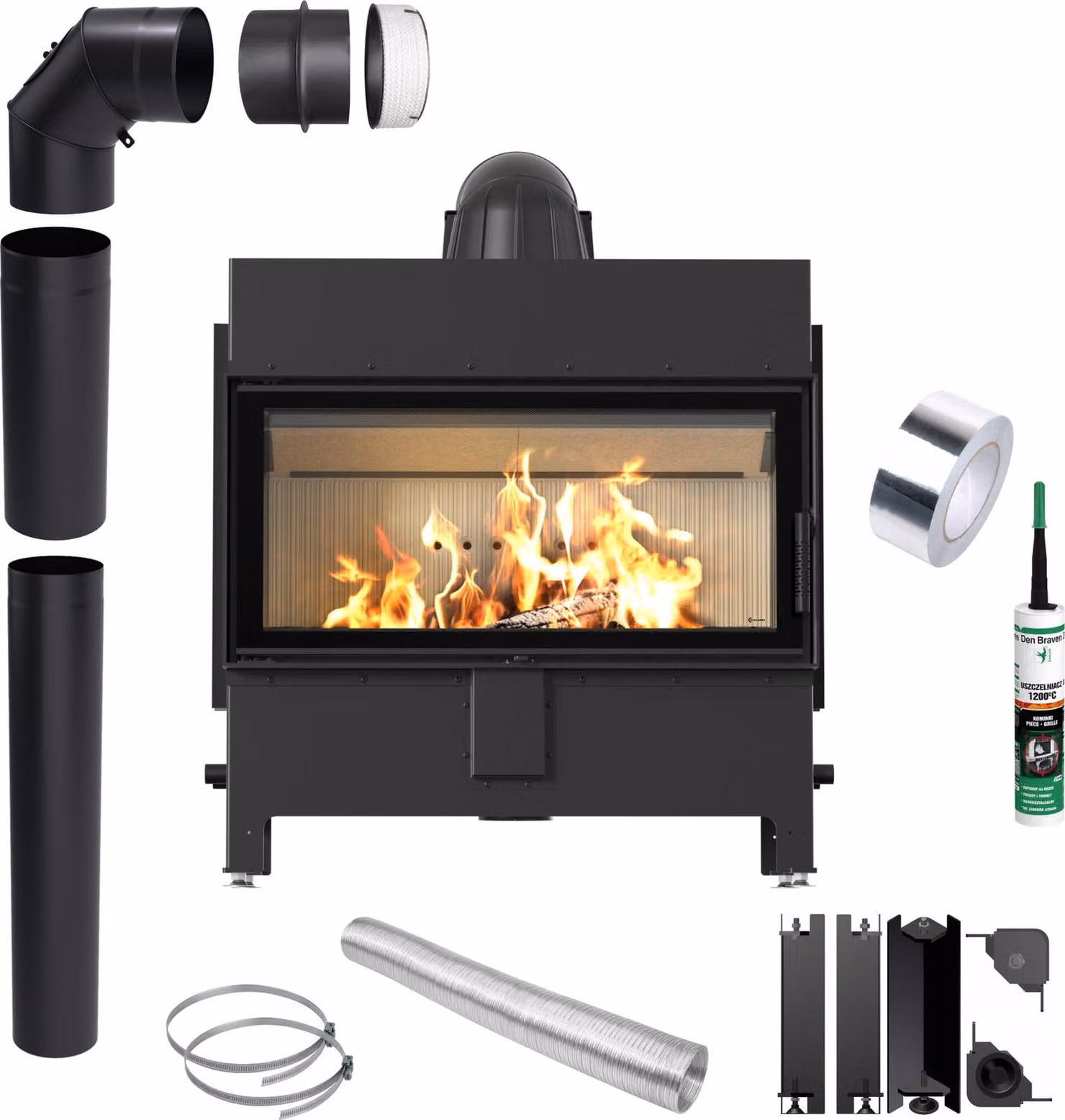 Inserto per caminetto KRATKI LUCY 16kW Ø200 Kit recupero calore Forni