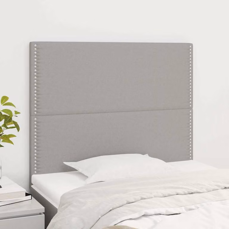 Testiera per letto vidaXL in tessuto grigio chiaro con struttura in legno e pannello imbottito, L: 100 cm, P: 5 cm, H: 118-128 cm