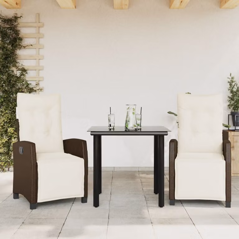 Set da pranzo da giardino vidaXL in polyrattan marrone con cuscini e tavolo in vetro
