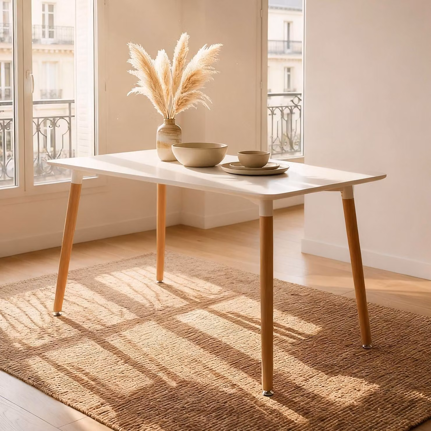 Tavolo da pranzo SHANNON, 120 x 70 cm, bianco - tavolo rettangolare per sala da pranzo in MDF laccato, ideale per cucina e zona pranzo, di ispirazione scandinava con gambe in legno di faggio