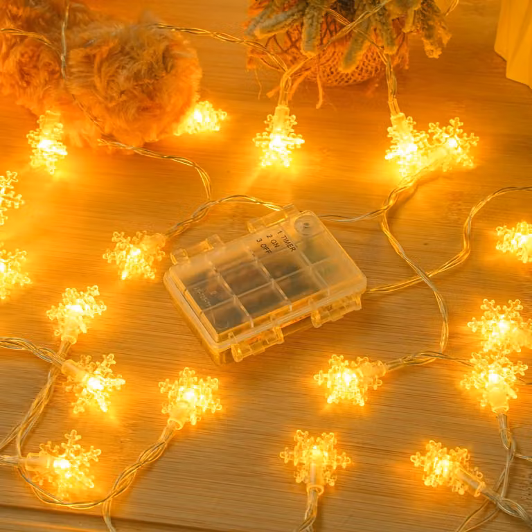 Catena luminosa a LED, 6 metri, 40 fiocchi di neve bianchi caldi, grado di protezione IP65, con timer
