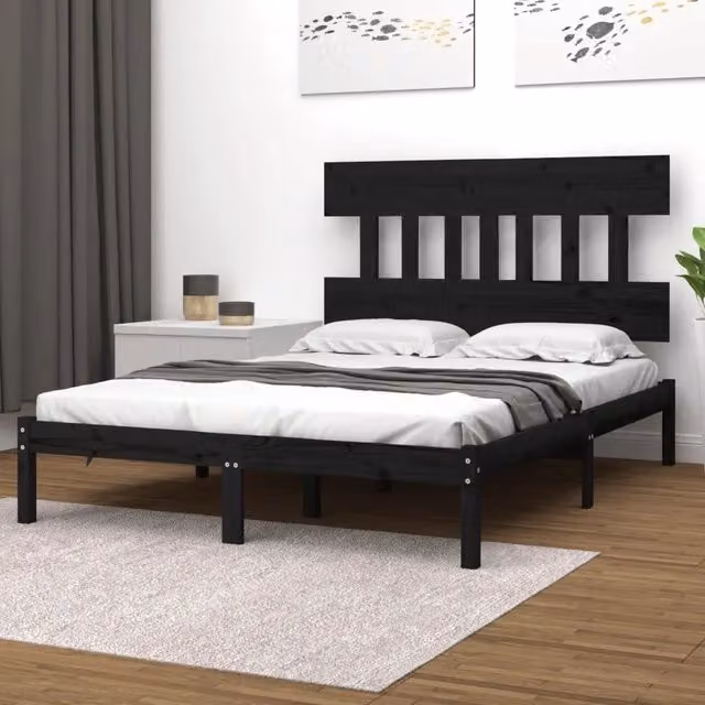 Letto con Giroletto Nero in Legno Massello di Pino vidaXL L/P/H: 195.5 x 140 x 31 cm – 1