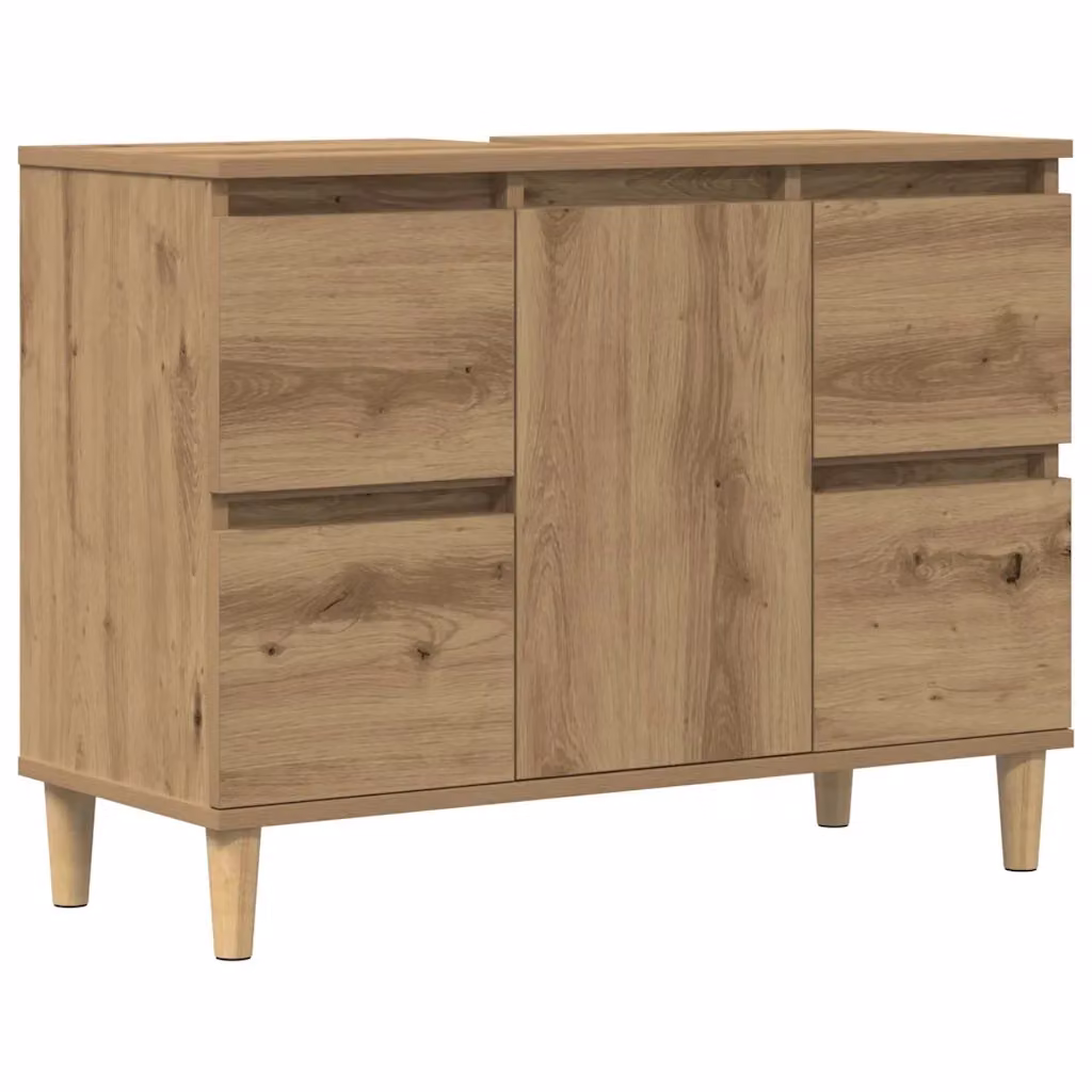 Mobile Lavabo Rovere Artigianale in Legno Multistrato Marrone con Ante e Cassetti, L 80 cm x P 33 cm x H 60 cm – 2