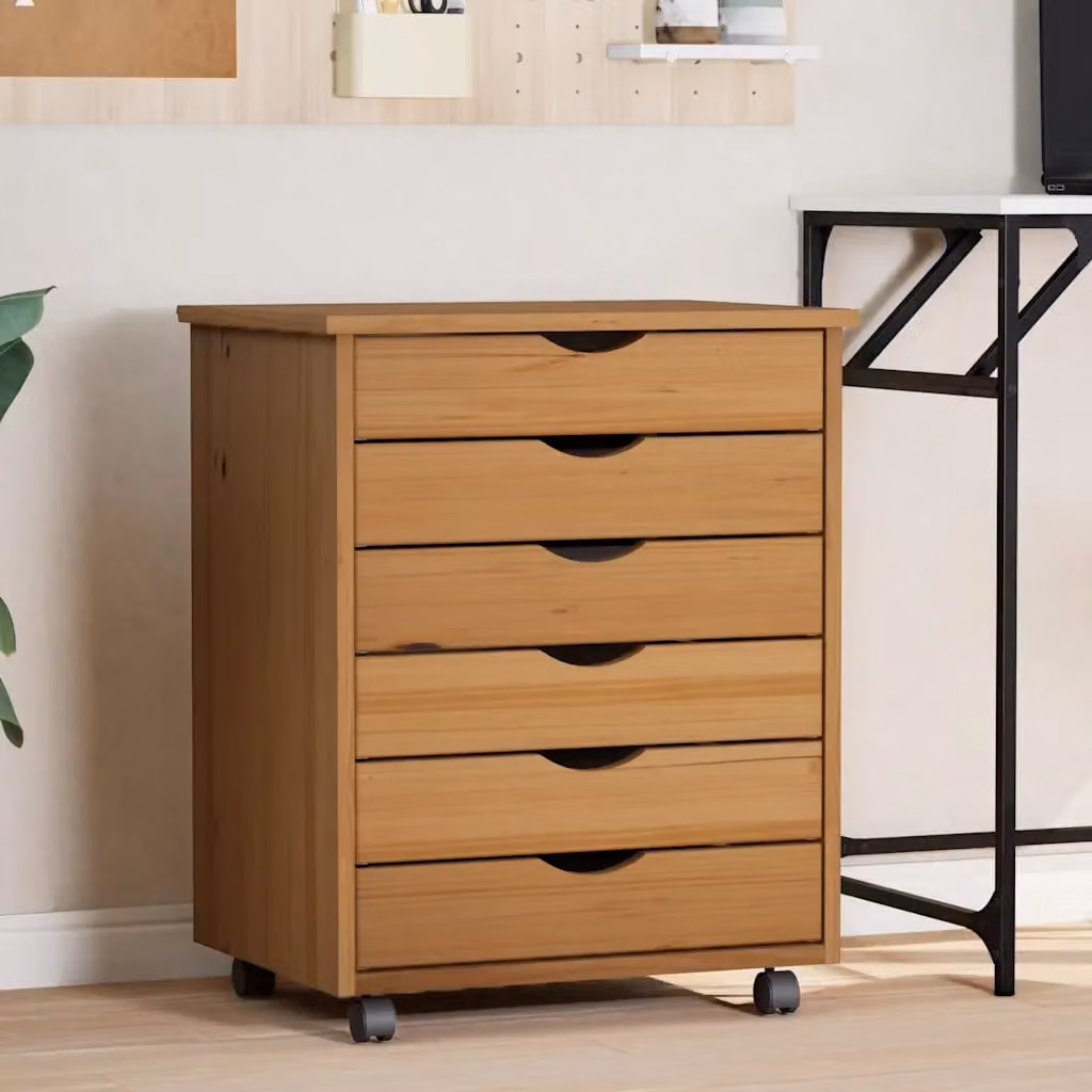 vidaXL Armadietto Rotante MOSS con Cassetti in Legno Massello di Pino, Colore Ambra/Marrone